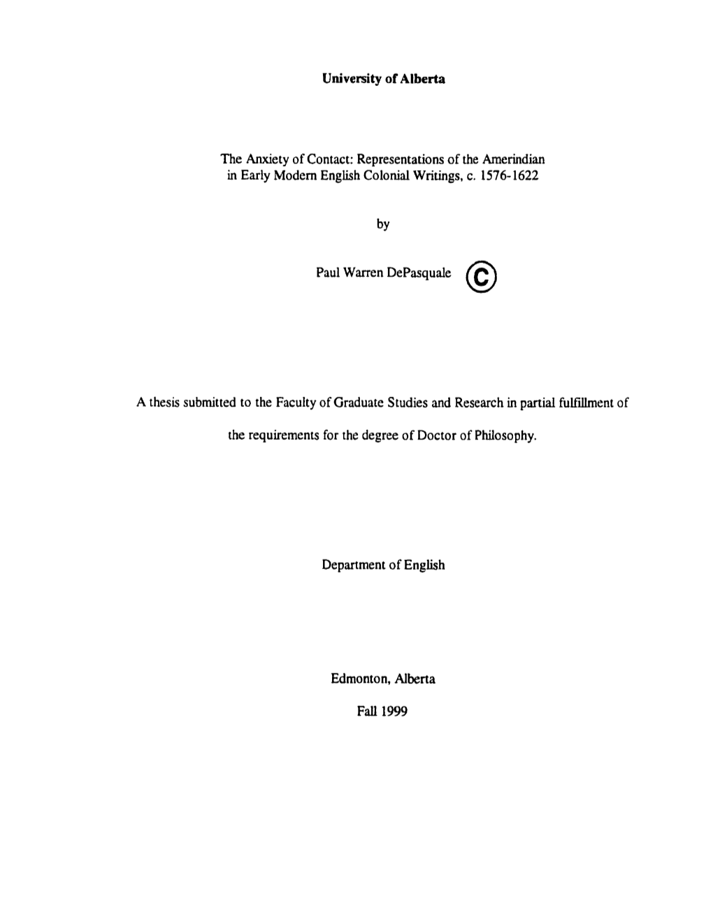 A Thesis Submitted to the Faculty of Graduate Studies and Research in Partiai Fulfhent Of