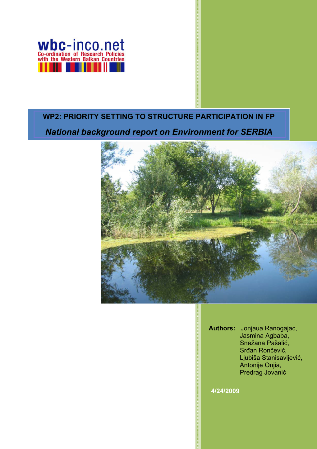 National Background Report on Environment for SERBIA