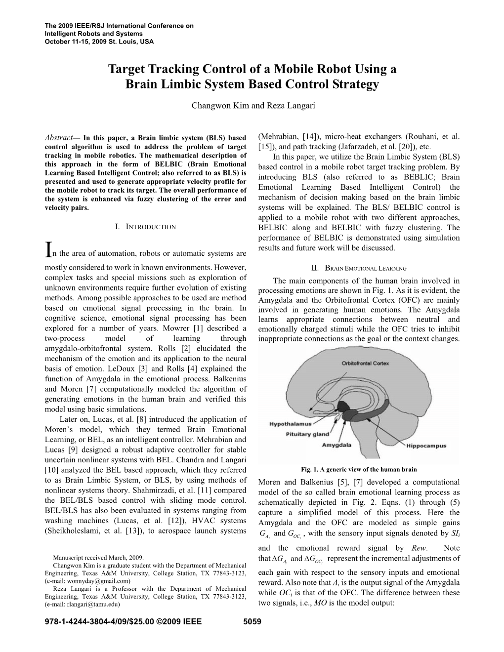 Target Tracking Control of a Mobile Robot Using a Brain Limbic System Based Control Strategy
