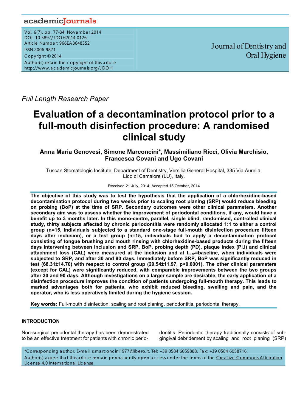 Evaluation of a Decontamination Protocol Prior to a Full-Mouth Disinfection Procedure: a Randomised Clinical Study