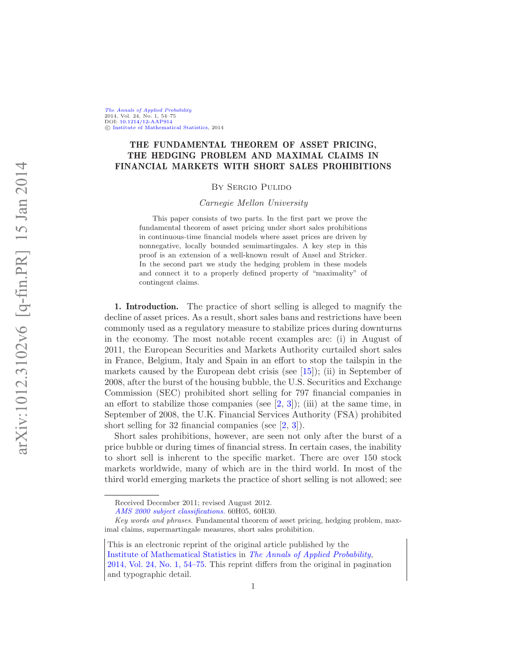 The Fundamental Theorem of Asset Pricing, the Hedging Problem