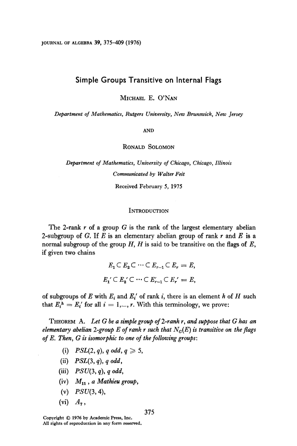 Simple Groups Transitive on Internal Flags