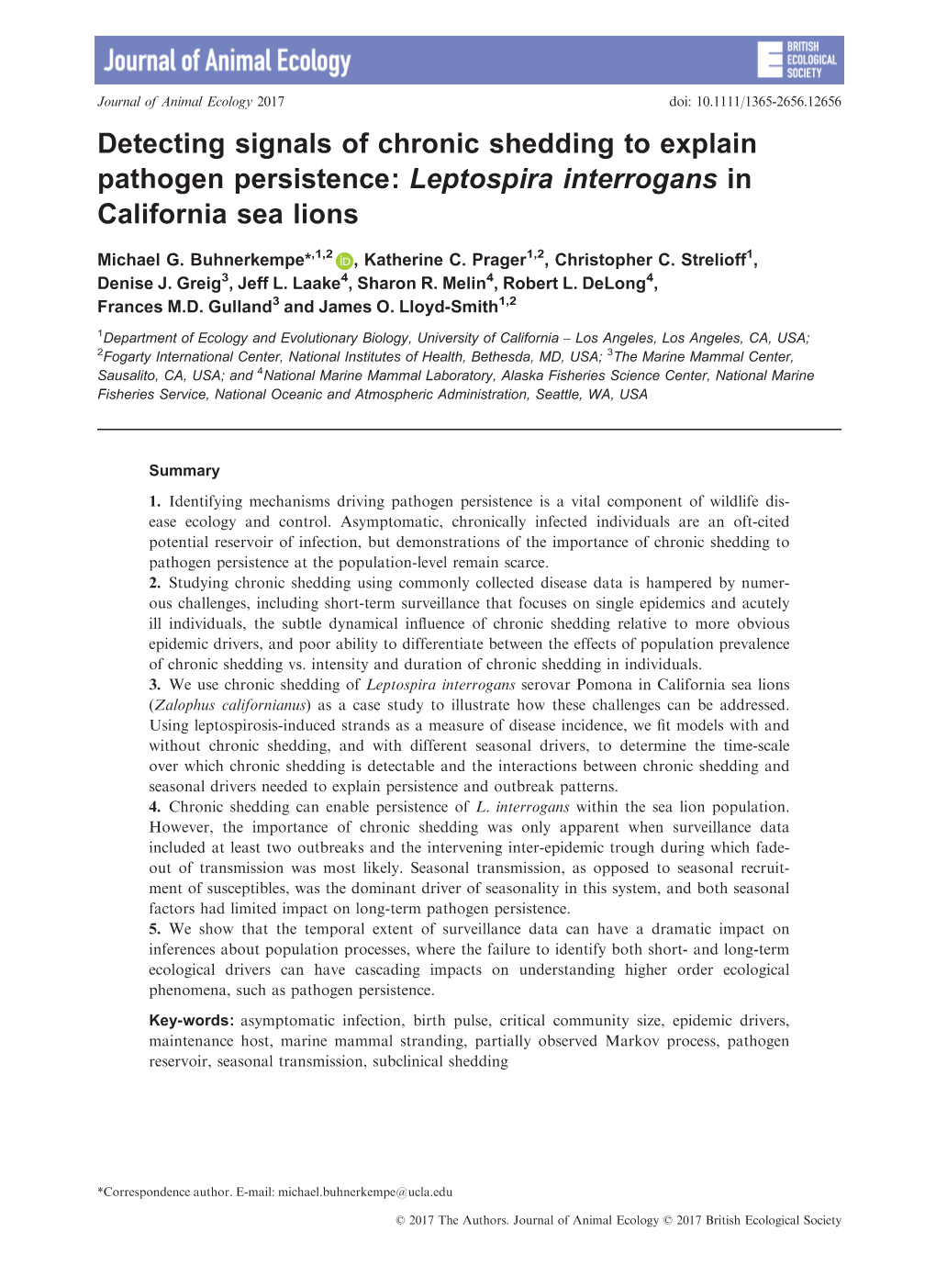 Detecting Signals of Chronic Shedding to Explain Pathogen Persistence: Leptospira Interrogans in California Sea Lions