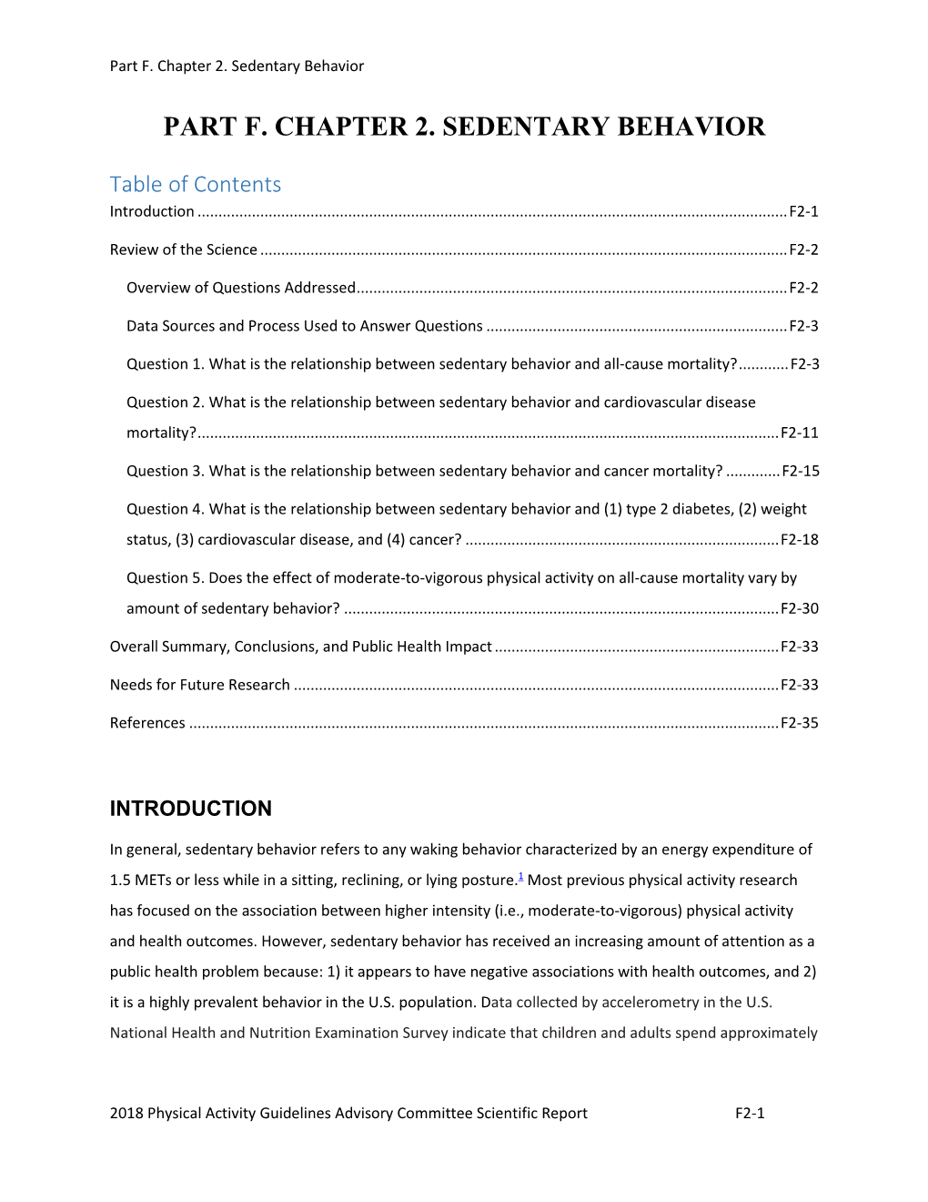 Part F. Chapter 2. Sedentary Behavior