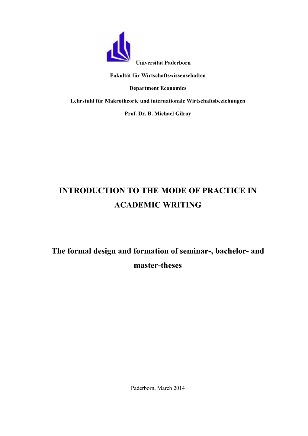 Introduction to the Mode of Practice in Academic Writing