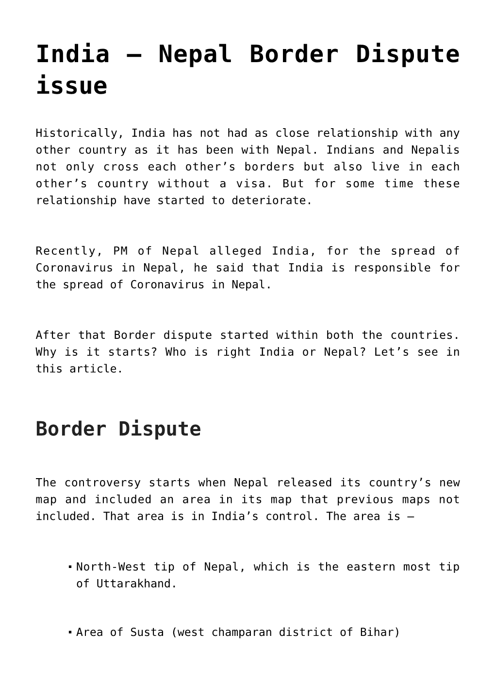 Nepal Border Dispute Issue