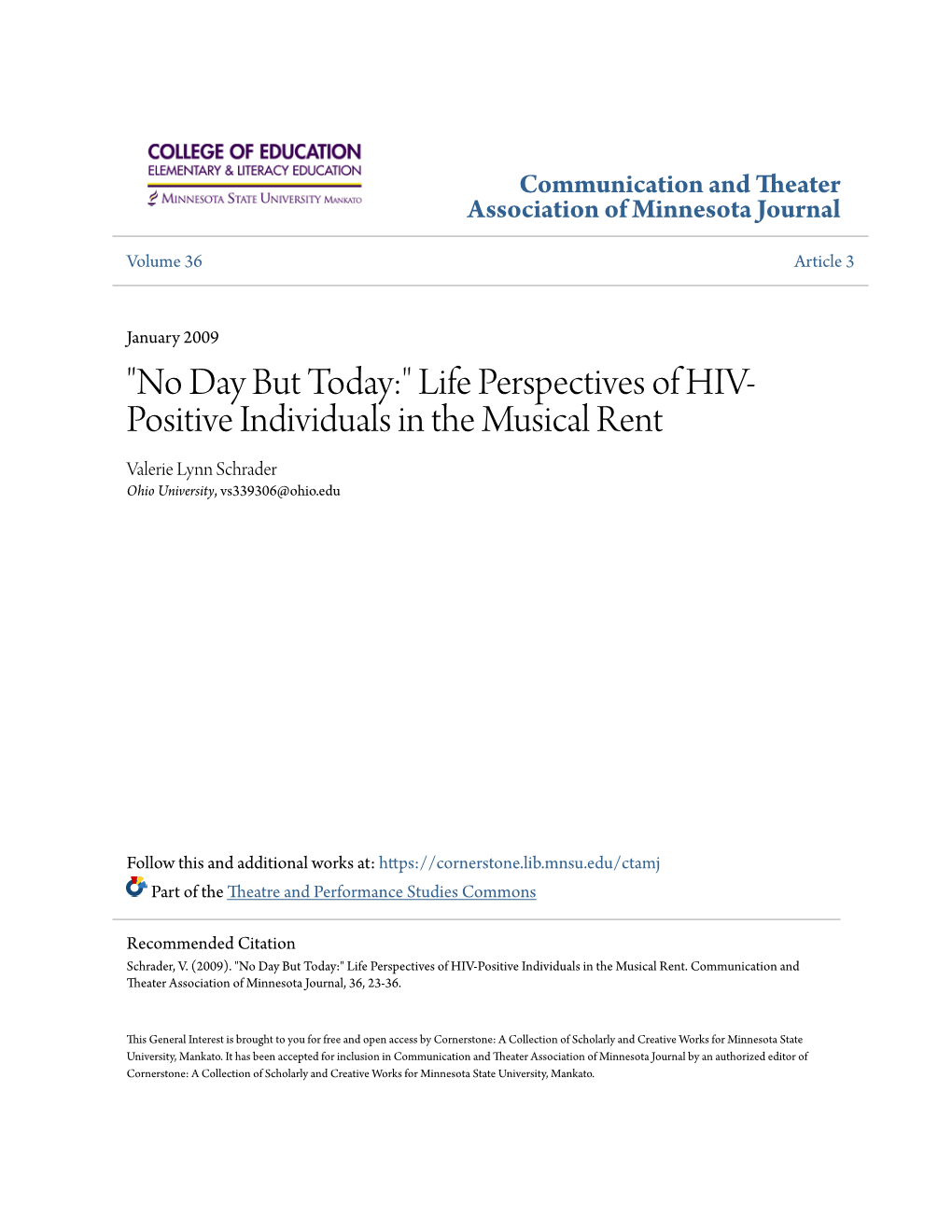 Life Perspectives of HIV-Positive Individuals in the Musical Rent