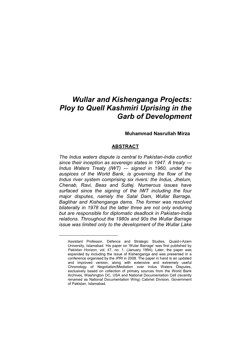 3. Wullar and Kishenganga Projects, Nasrullah Mirza