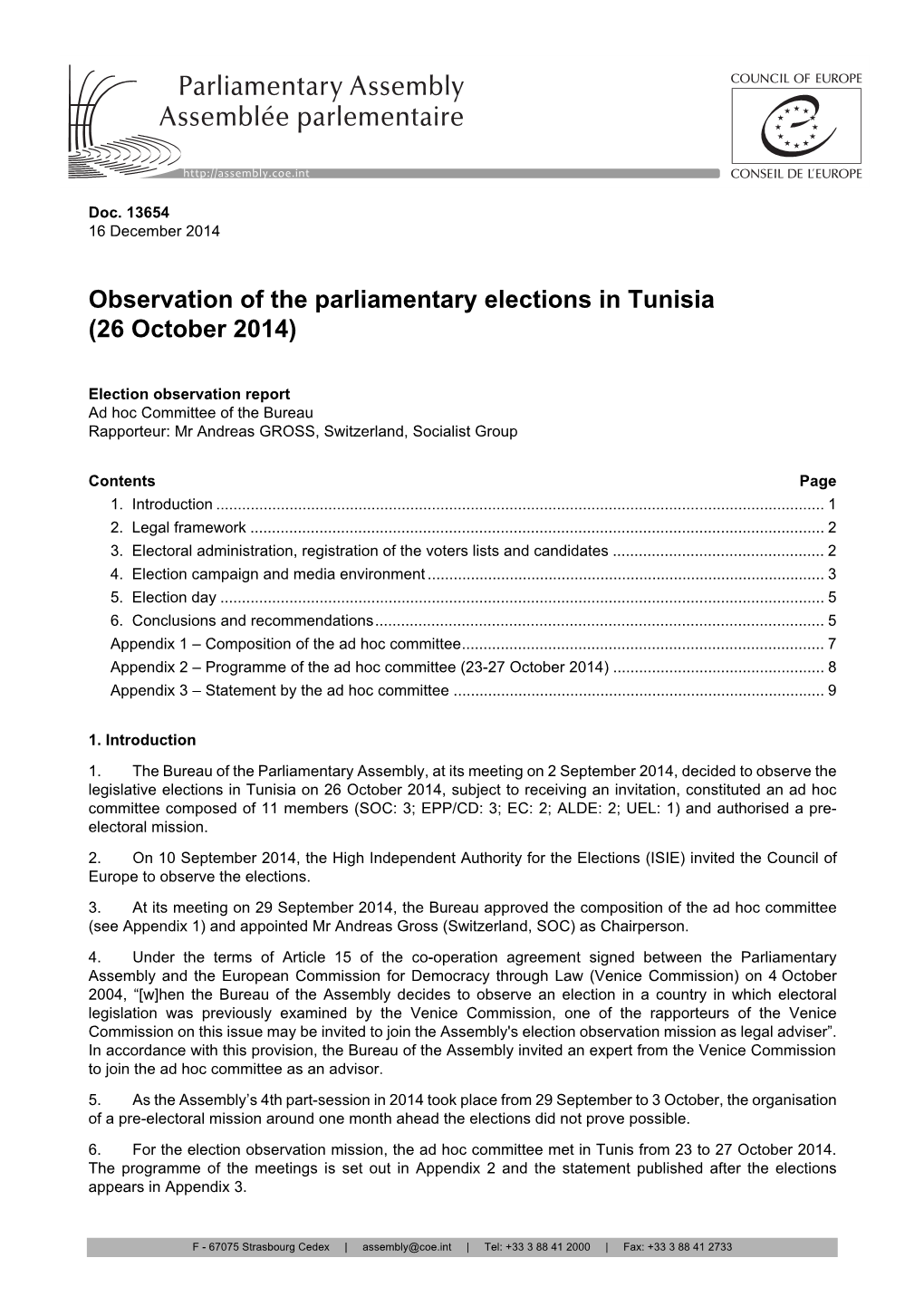 Observation of the Parliamentary Elections in Tunisia (26 October 2014)