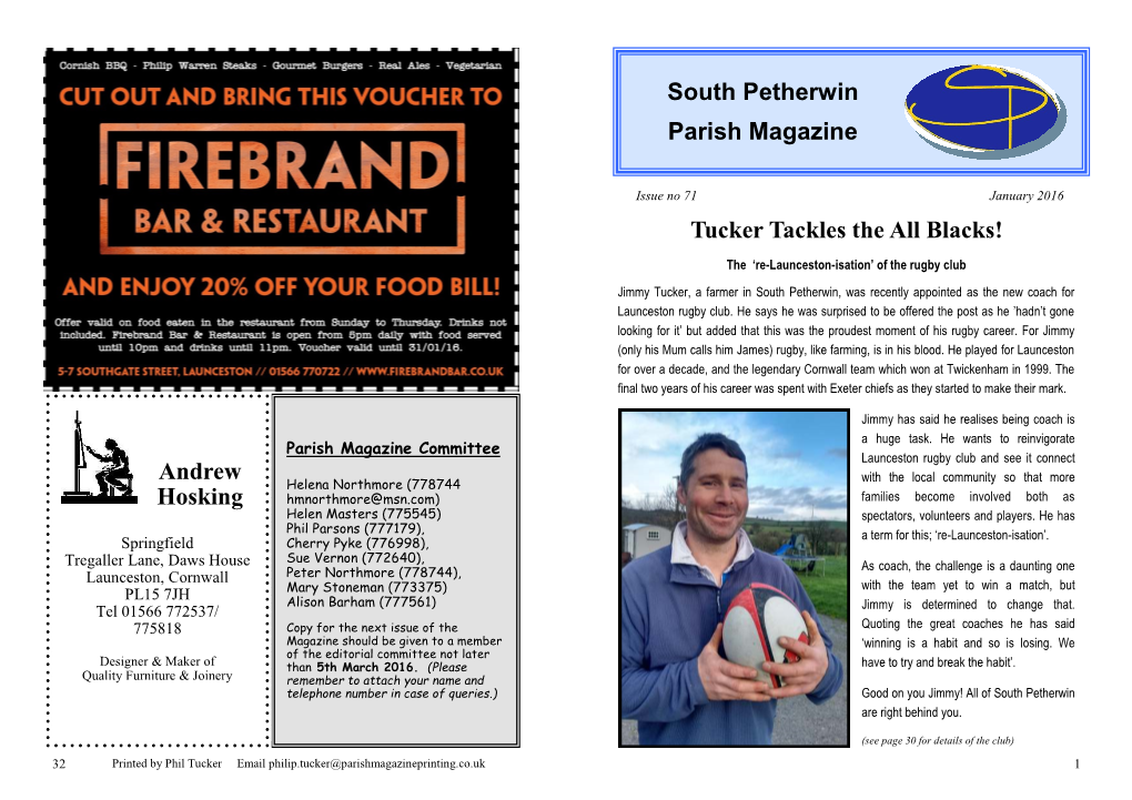 Andrew Hosking South Petherwin Parish Magazine Tucker Tackles