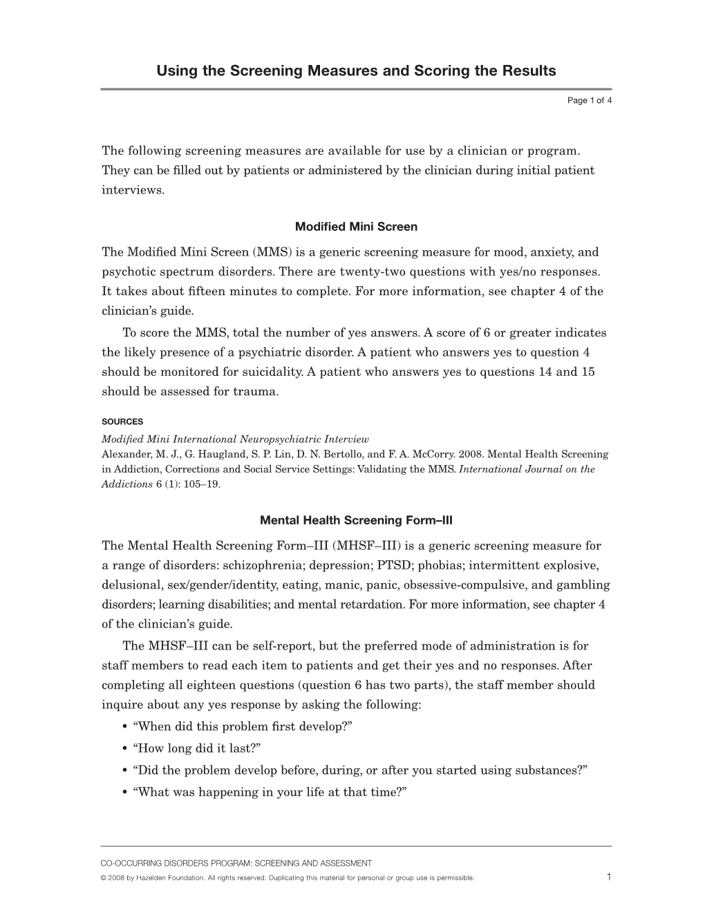 Using the Screening Measures and Scoring the Results