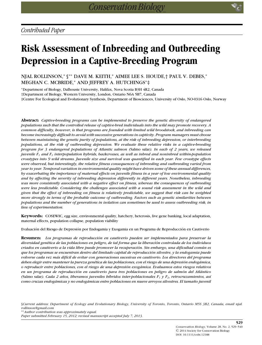 Risk Assessment of Inbreeding and Outbreeding Depression in a Captive-Breeding Program