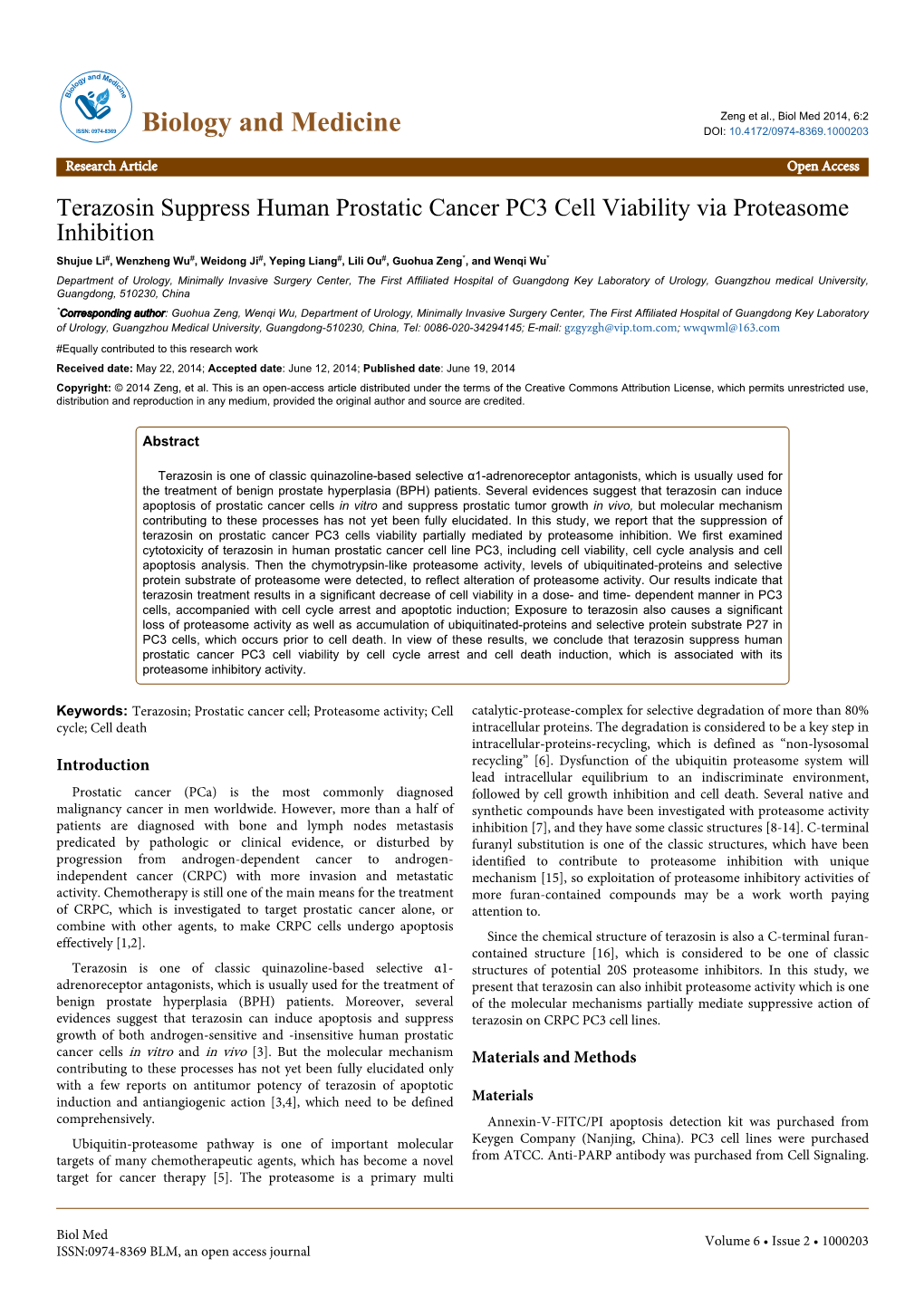 Terazosin Suppress Human Prostatic Cancer PC3 Cell Viability Via Proteasome