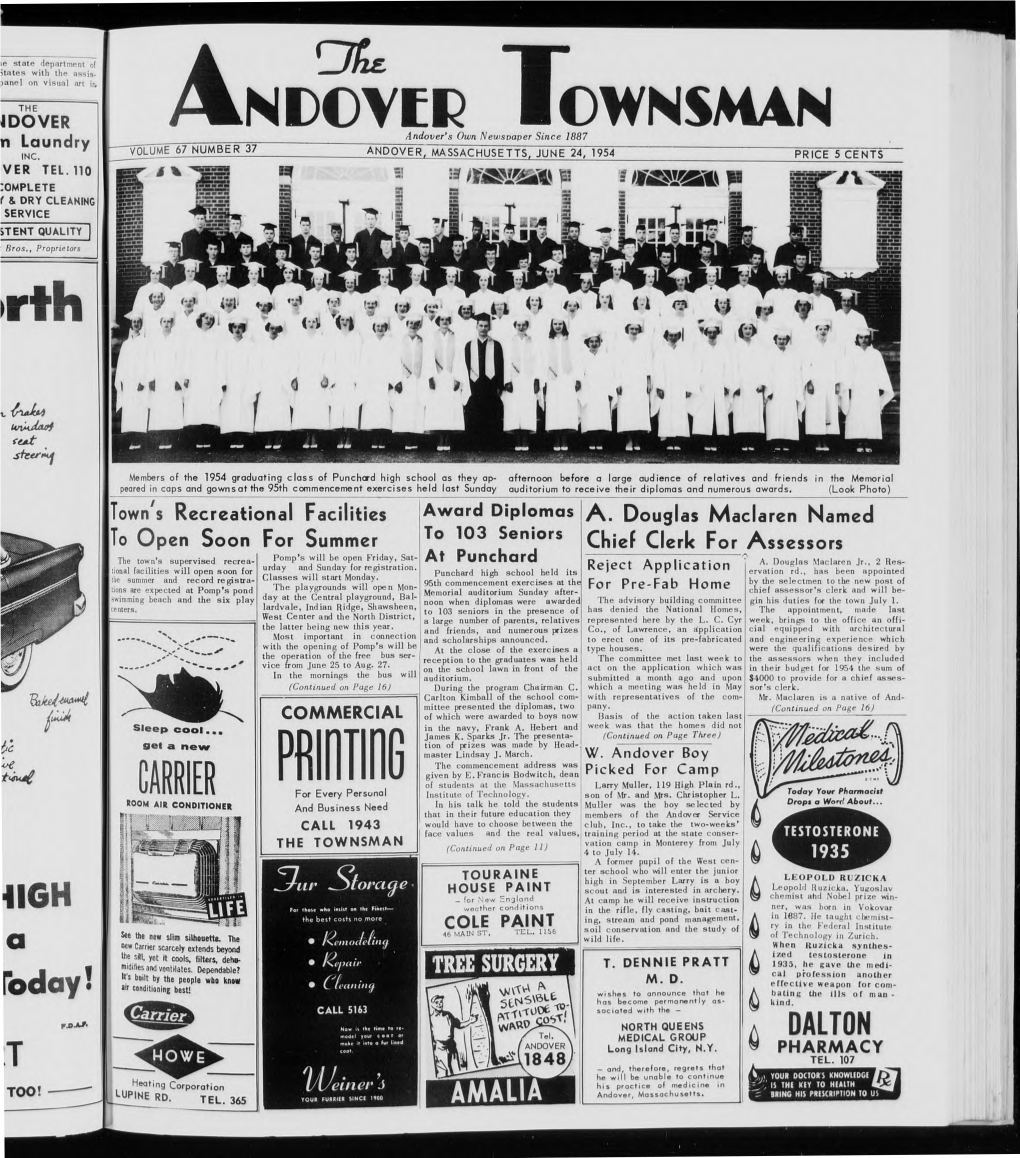 HOOVER TOWNSMAN Andover's Own Newspaper Since 1887 N Laundry VOLUME 67 NUMBER 37 INC