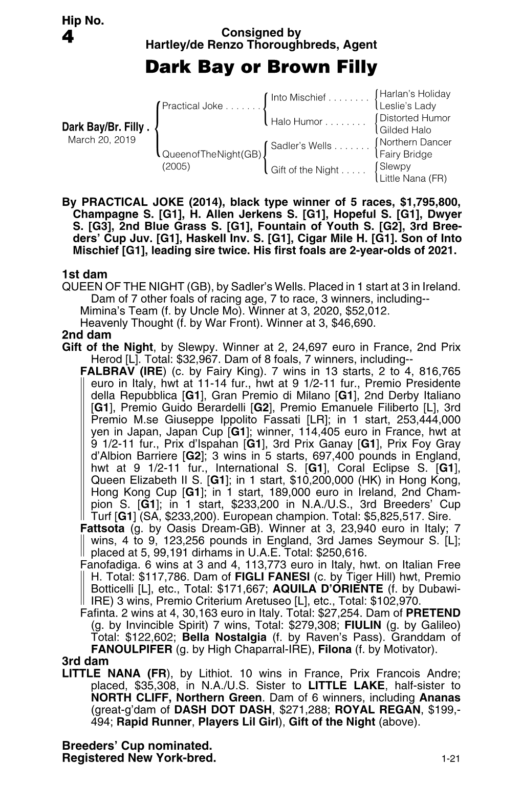 4 Hartley/De Renzo Thoroughbreds, Agent Dark Bay Or Brown Filly