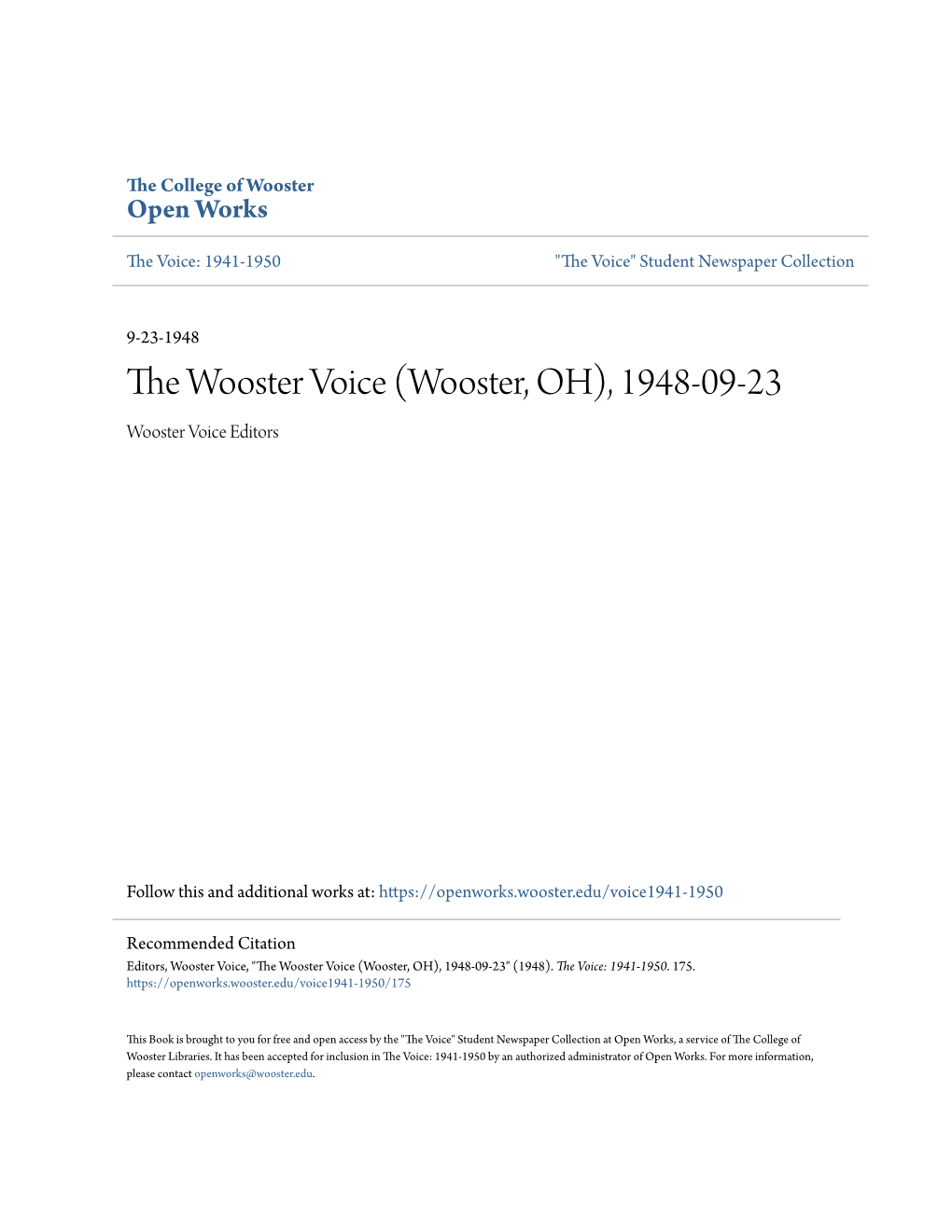 Wooster, OH), 1948-09-23 Wooster Voice Editors