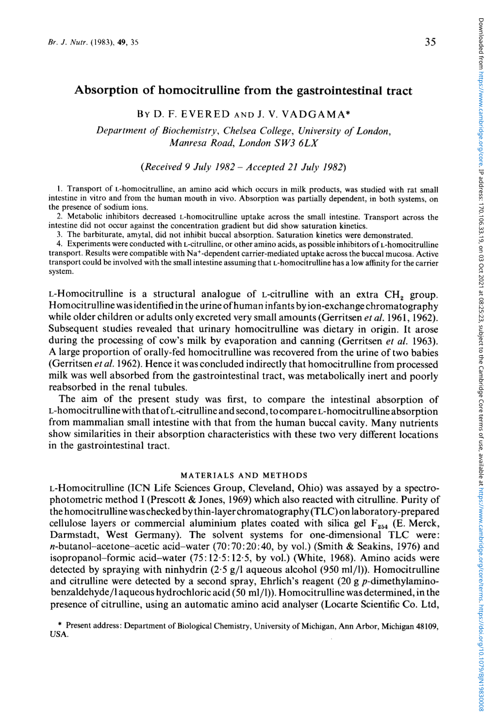 Absorption of Homocitrulline from the Gastrointestinal Tract