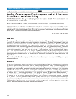 Quality of Rocoto Pepper (Capsicum Pubescens Ruiz & Pav.) Seeds In