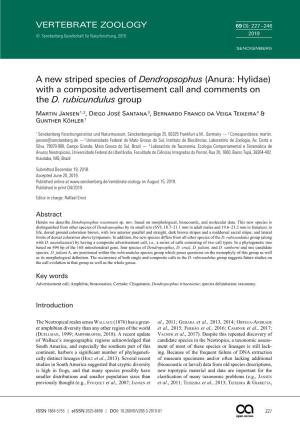 A New Striped Species of Dendropsophus (Anura: Hylidae) with a Composite Advertisement Call and Comments on the D