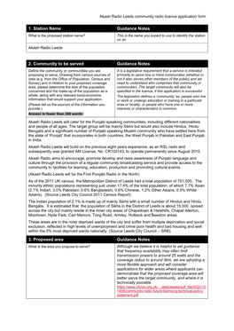 Akash Radio Leeds Community Radio Licence Application Form