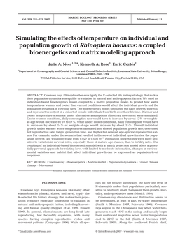 Simulating the Effects of Temperature on Individual and Population Growth of Rhinoptera Bonasus: a Coupled Bioenergetics and Matrix Modeling Approach