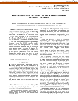 Numerical Analysis on the Effects of Air Flow in the Wake of a Large Vehicle on Trailing a Passenger Car