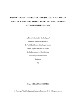 Characterizing Avr Genes of Leptosphaeria Maculans and Resistance Responses Among Canadian Canola Cultivars