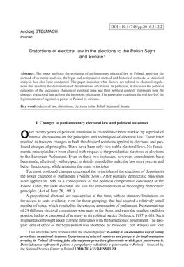 Distortions of Electoral Law in the Elections to the Polish Sejm and Senate1