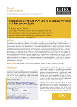 Comparison of Hb and PCV Values in Manual Methods – a Prospective Study
