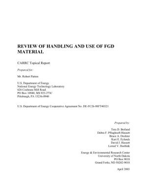 Review of Handling and Use of Fgd Material