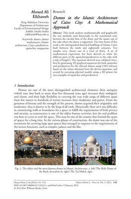 Domes in the Islamic Architecture of Cairo City: a Mathematical Approach Derive the Required Formulae