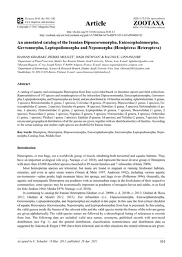 An Annotated Catalog of the Iranian Dipsocoromorpha, Enicocephalomorpha, Gerromorpha, Leptopodomorpha and Nepomorpha (Hemiptera: Heteroptera)