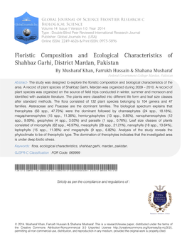 Floristic Composition and Ecological Characteristics of Shahbaz Garhi