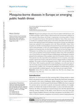 Mosquito-Borne Diseases in Europe: an Emerging Public Health Threat