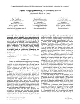 Natural Language Processing for Sentiment Analysis an Exploratory Analysis on Tweets