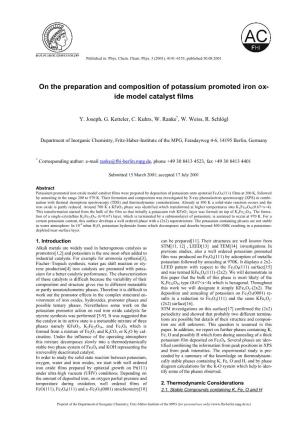 On the Preparation and Composition of Potassium Promoted Iron Ox- Ide Model Catalyst Films