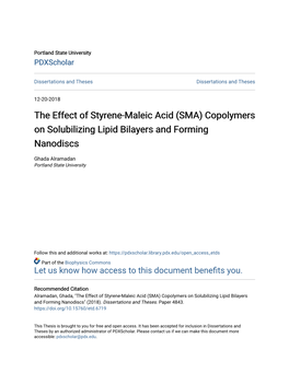 The Effect of Styrene-Maleic Acid (SMA) Copolymers on Solubilizing Lipid Bilayers and Forming Nanodiscs