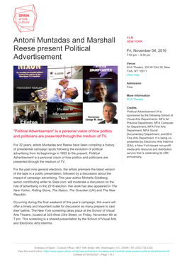 Antoni Muntadas and Marshall Reese Present Political Advertisement