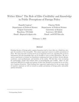 The Role of Elite Credibility and Knowledge in Public Perceptions of Foreign Policy