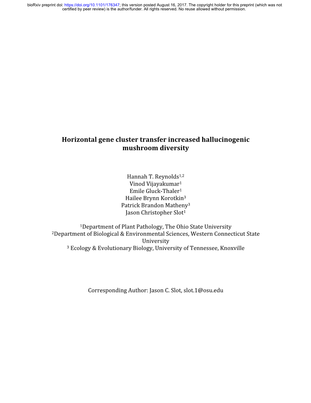 Horizontal Gene Cluster Transfer Increased Hallucinogenic Mushroom Diversity