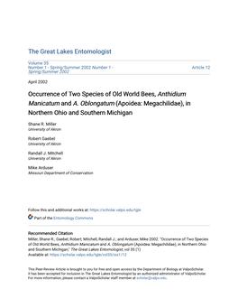 Occurrence of Two Species of Old World Bees, Anthidium Manicatum and A