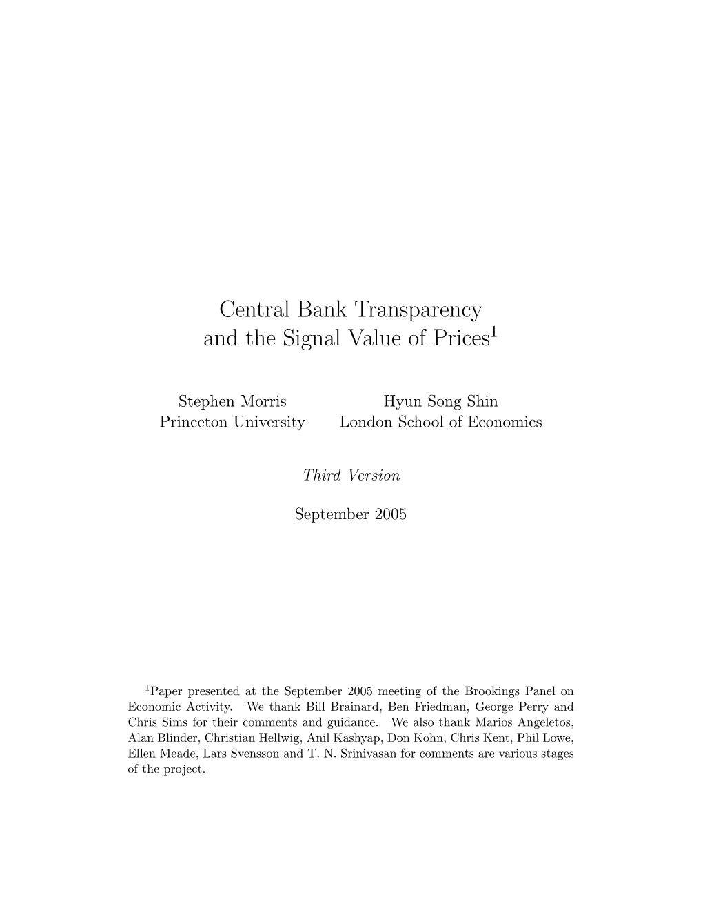 Central Bank Transparency and the Signal Value of Prices1