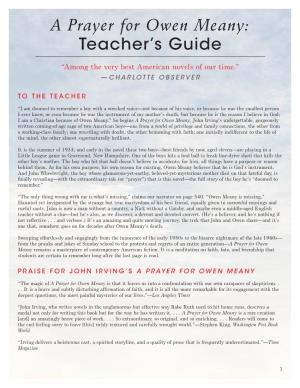 A Prayer for Owen Meany: Teacher's Guide