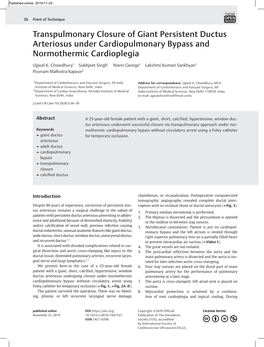 Transpulmonary Closure of Giant Persistent Ductus Arteriosus Under Cardiopulmonary Bypass and Normothermic Cardioplegia