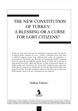 The New Constitution of Turkey: a Blessing Or a Curse for Lgbt Citizens?