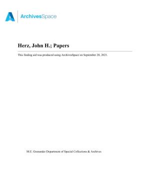 Herz, John H.; Papers