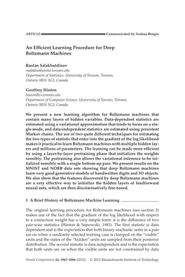 An Efficient Learning Procedure for Deep Boltzmann Machines