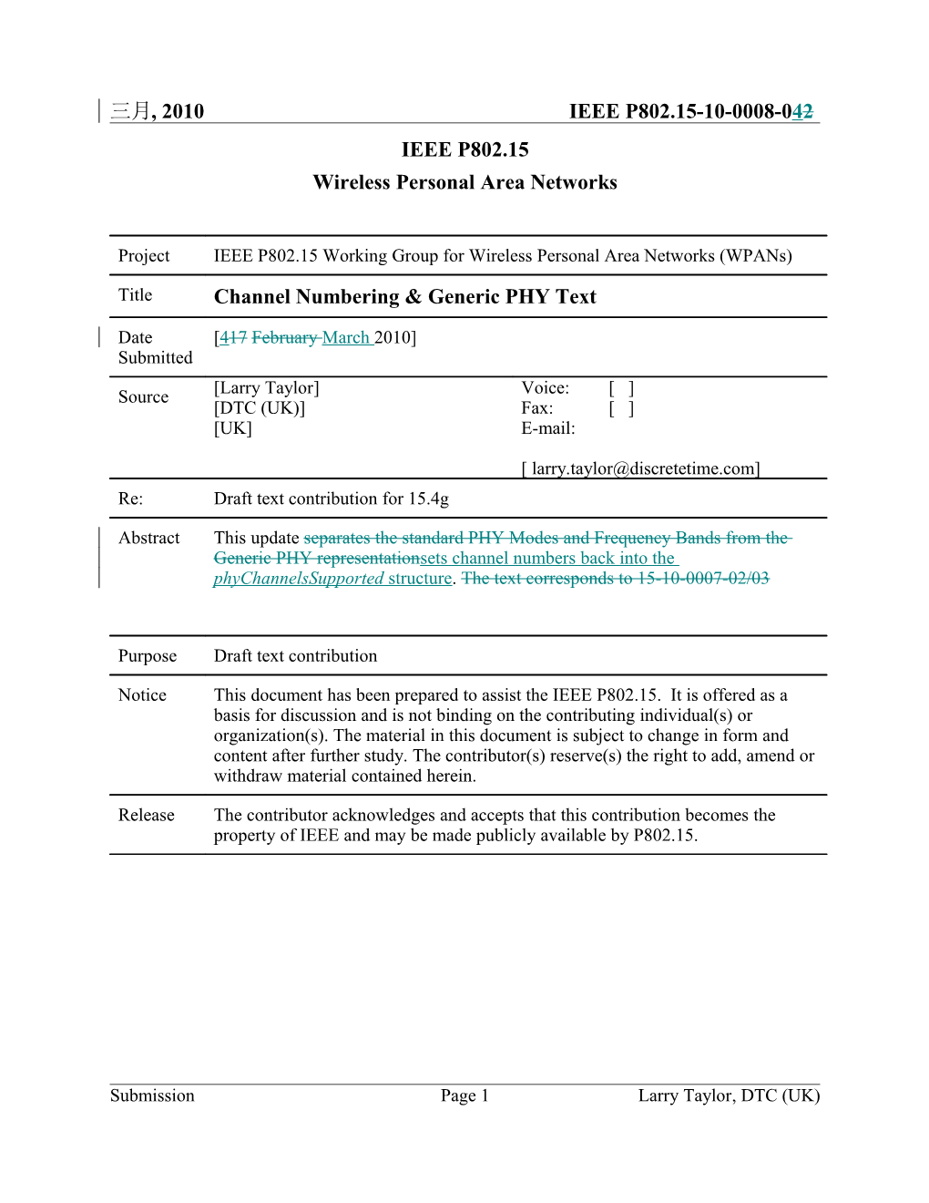 Channel Numbering & Generic PHY Text