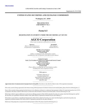 AGCO Corporation (Exact Name of Registrant As Specified in Its Charter)