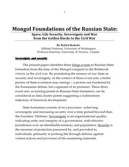 Mongol Foundations of the Russian State: Space, Life Security, Sovereignty and War from the Golden Horde to the Civil War